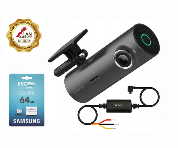70mai Smart Dashcam M300 + Hardwire Kit UP02 + Carte memoire 64G