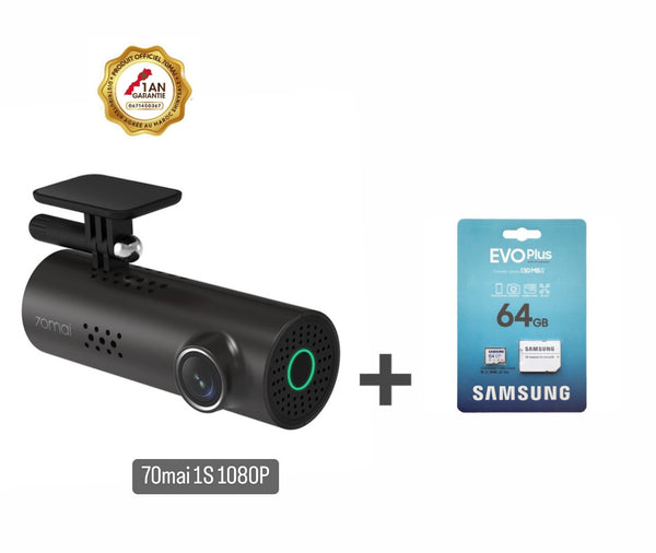 70mai Smart Dashcam 1S FHD WIFI + Carte Memoire 64G Pack Allume Cigare)